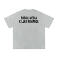 'Social Media Killed Romance' Snow Washed Oversized Cotton T-Shirt With Sleeve Detail - 94 DEGREES