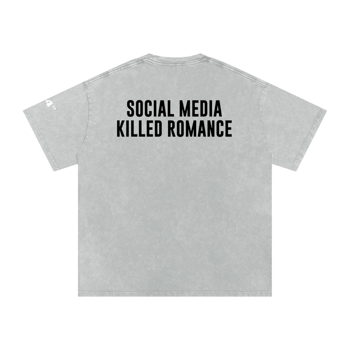 'Social Media Killed Romance' Snow Washed Oversized Cotton T-Shirt With Sleeve Detail - 94 DEGREES