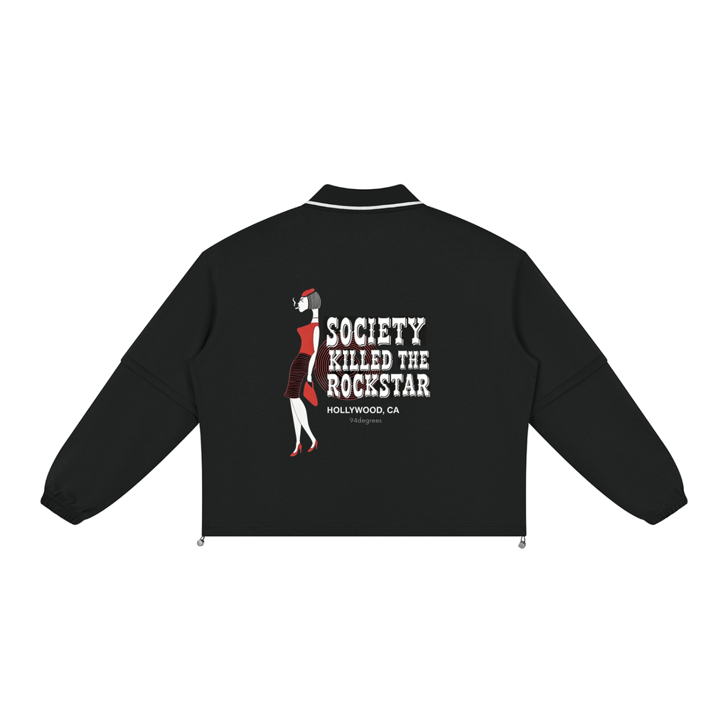 Unisex Boxy Collared Detachable Sweatshirt -'Society Killed The Rockstar'
