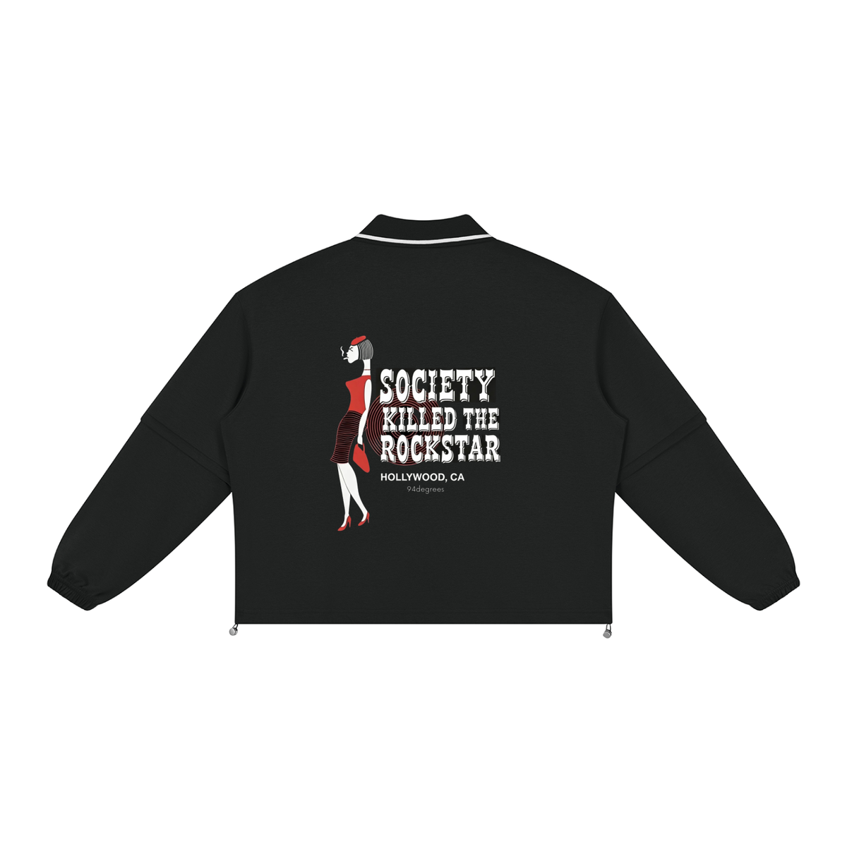 Unisex Boxy Collared Detachable Sweatshirt -'Society Killed The Rockstar'