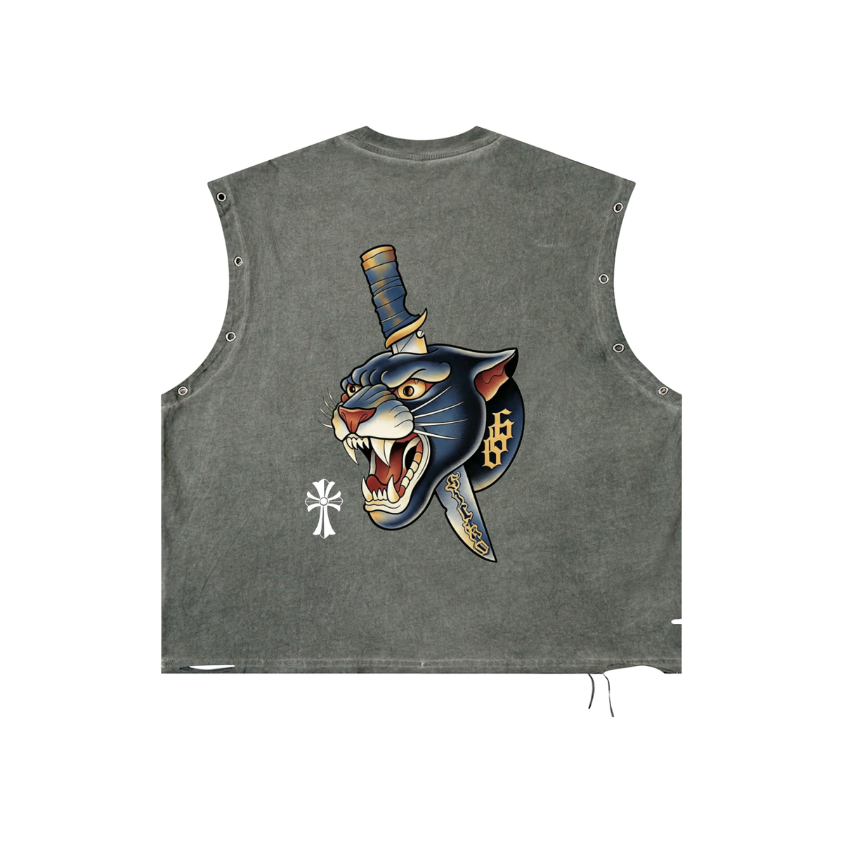 Distressed Eyelet Unisex Tank Top + Tiger Head Dagger +