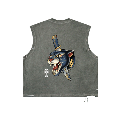 Distressed Eyelet Unisex Tank Top + Tiger Head Dagger +