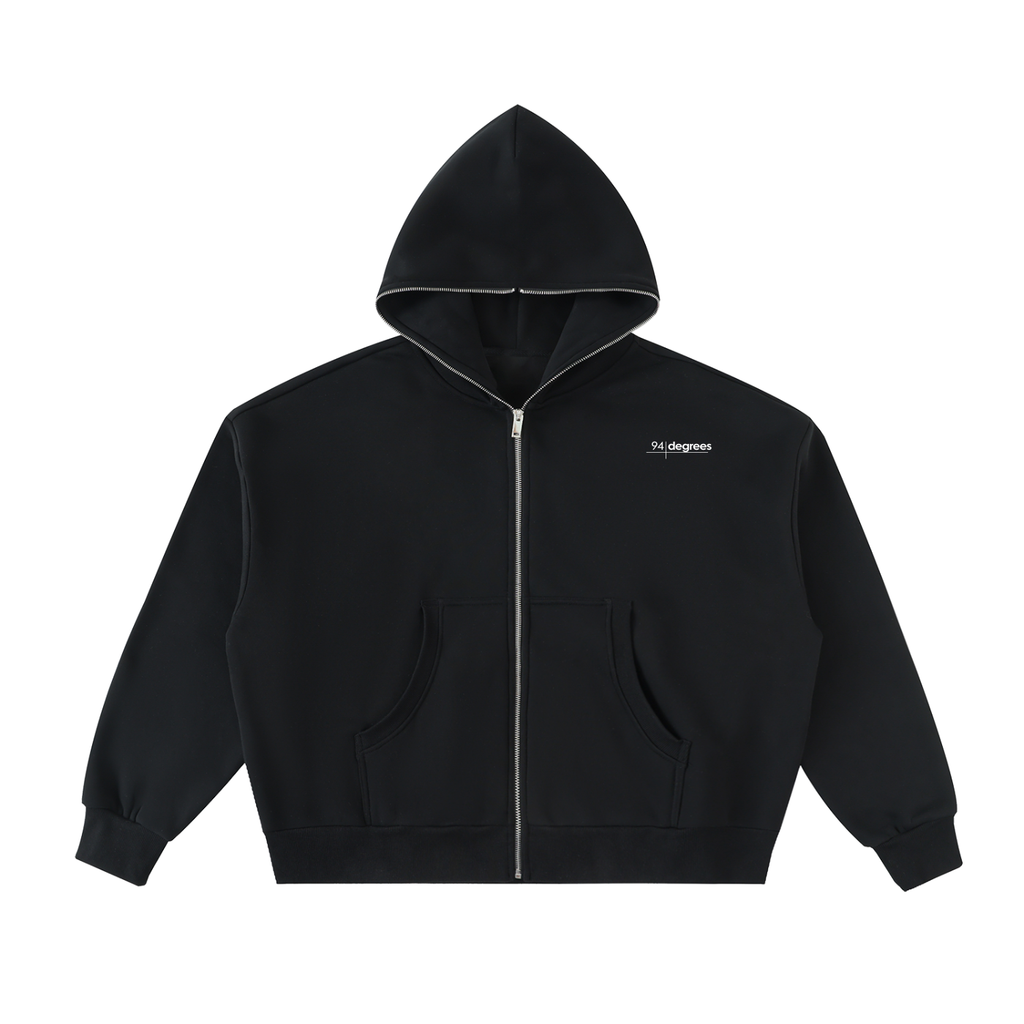 Fleeced Full-Zip Boxy Hoodie - Tiger Head Cali