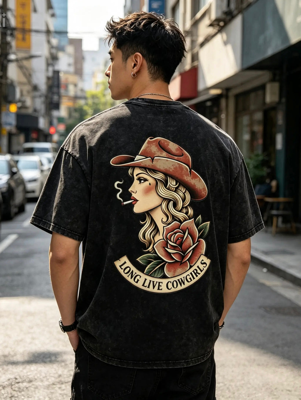 Snow Washed Oversized Cotton T-Shirt - Long Live Cowgirls