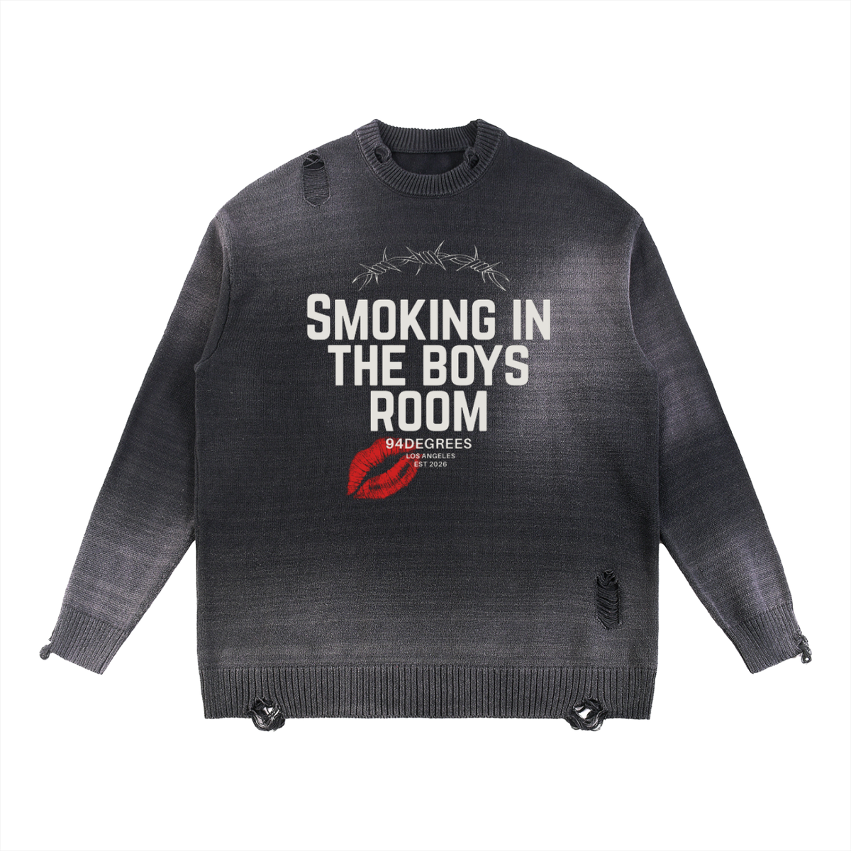 Sun Fade Distressed Ripped Crewneck sweater - Smoking in the Boys Room
