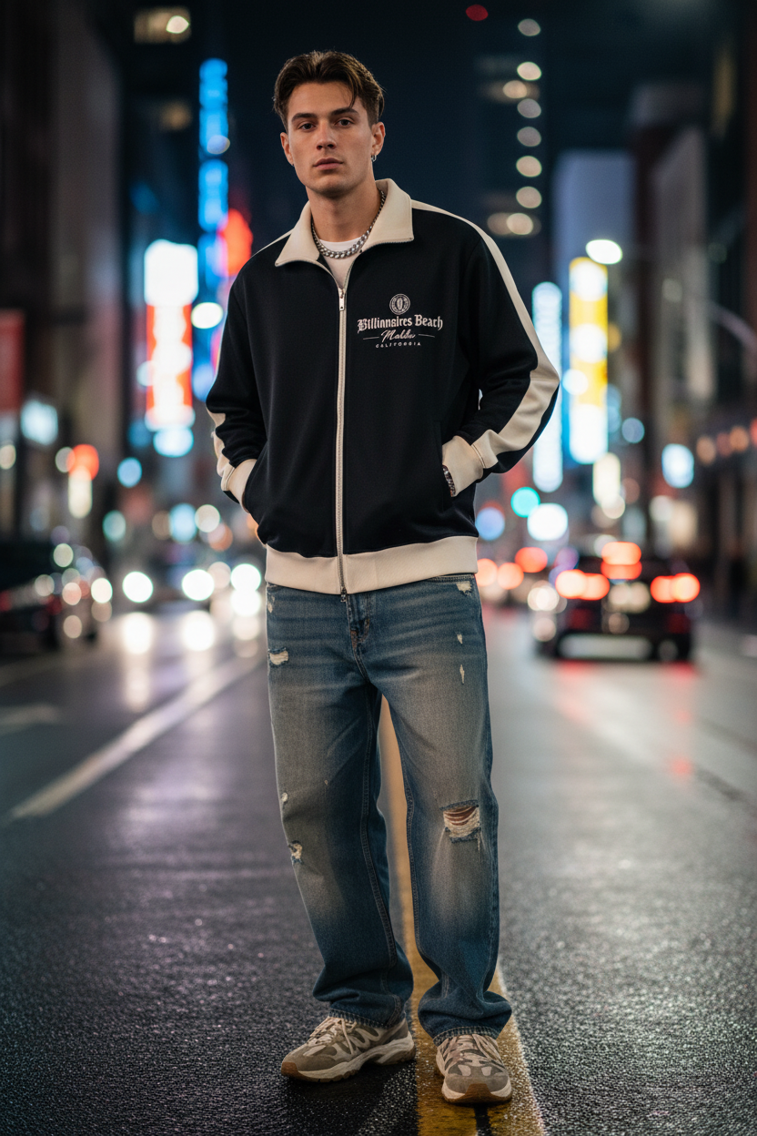 Contrast Trim Stand Collar Jacket with Signature Design