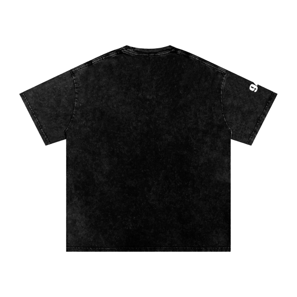 'Hey Hey I Wanna Be A Rockstar' Snow Washed Oversized Cotton Rockstar T-Shirt with Sleeve Detail - 94 DEGREES