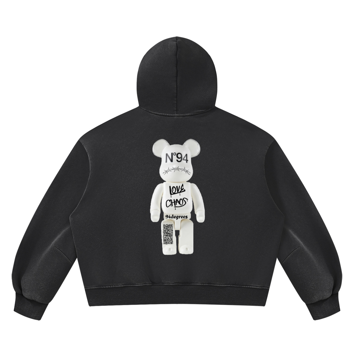 Unisex Vintage Wash Boxy Fleece Hoodie -Bearbrick love chaos
