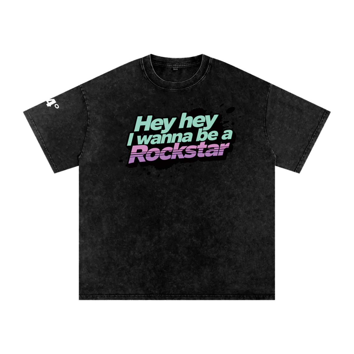 'Hey Hey I Wanna Be A Rockstar' Snow Washed Oversized Cotton Rockstar T-Shirt with Sleeve Detail - 94 DEGREES