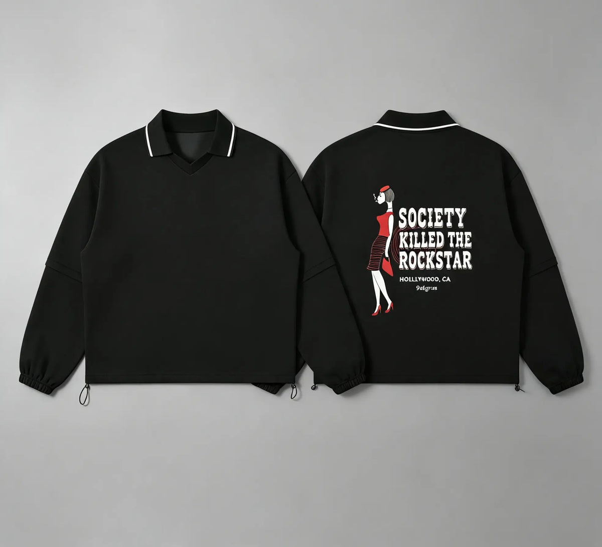 Unisex Boxy Collared Detachable Sweatshirt -'Society Killed The Rockstar'