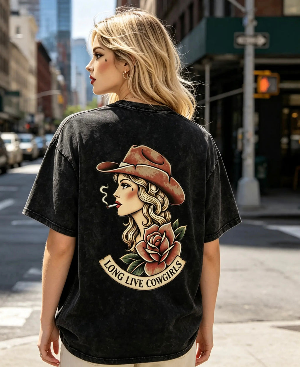 Snow Washed Oversized Cotton T-Shirt - Long Live Cowgirls