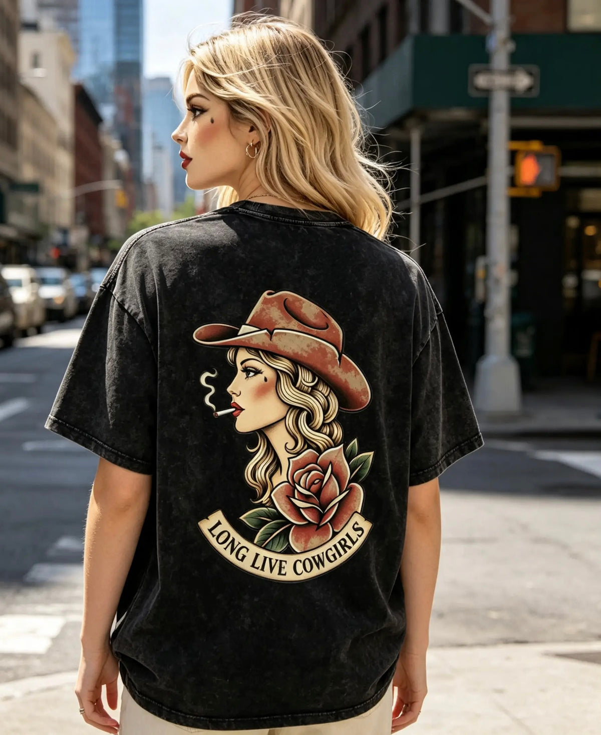 Snow Washed Oversized Cotton T-Shirt - Long Live Cowgirls