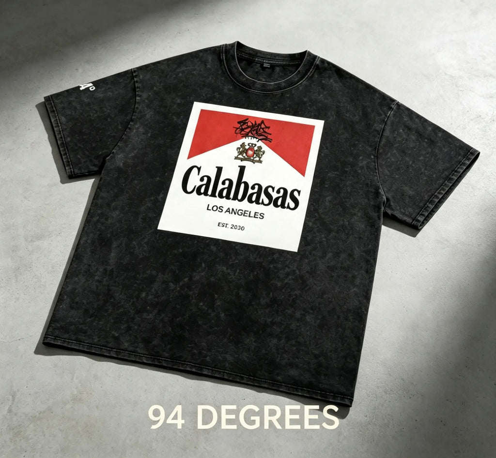 Snow Washed Oversized Cotton T-Shirt with Signature 'Calabasas Graffiti' Design