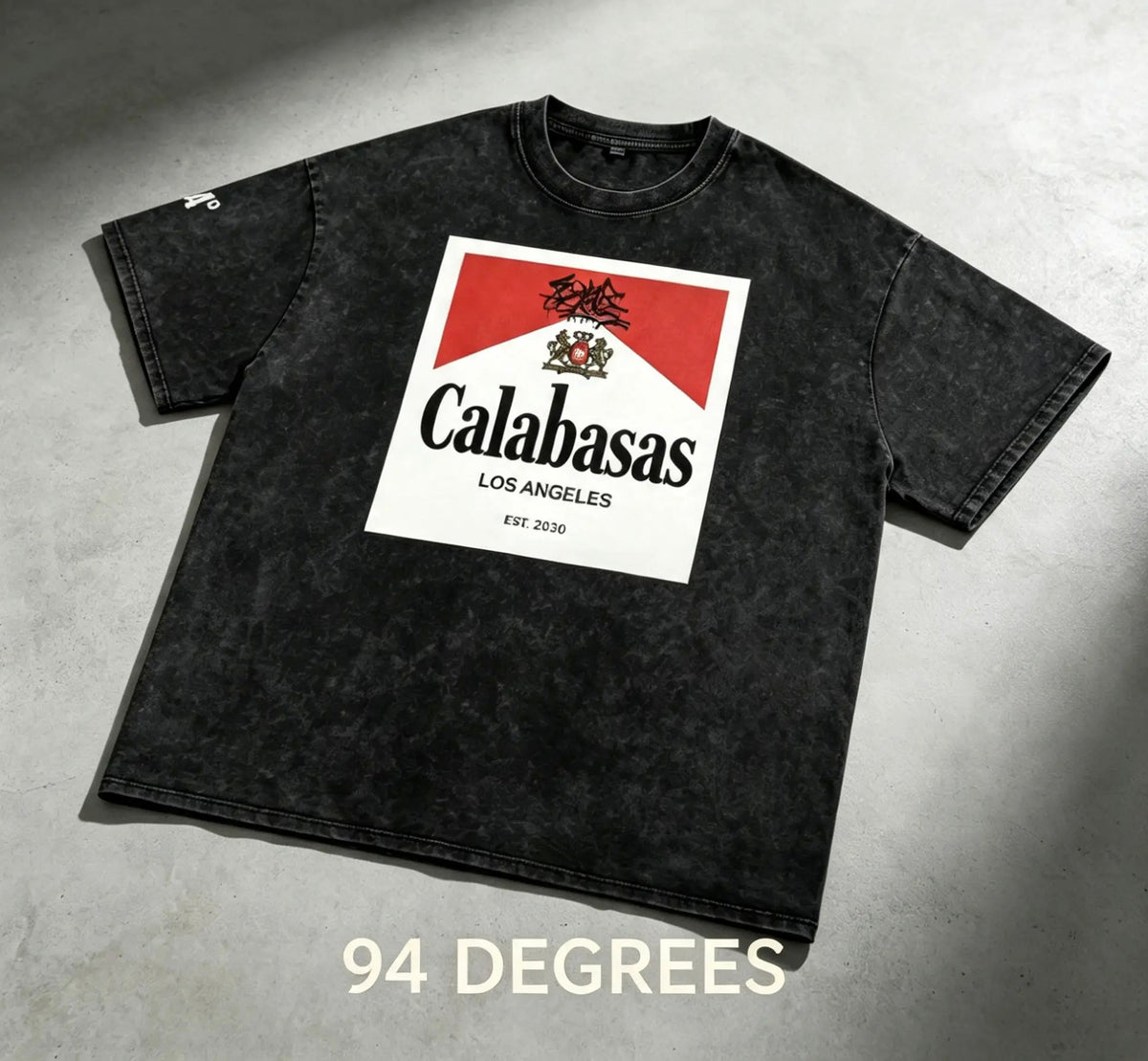 Snow Washed Oversized Cotton T-Shirt with Signature 'Calabasas Graffiti' Design