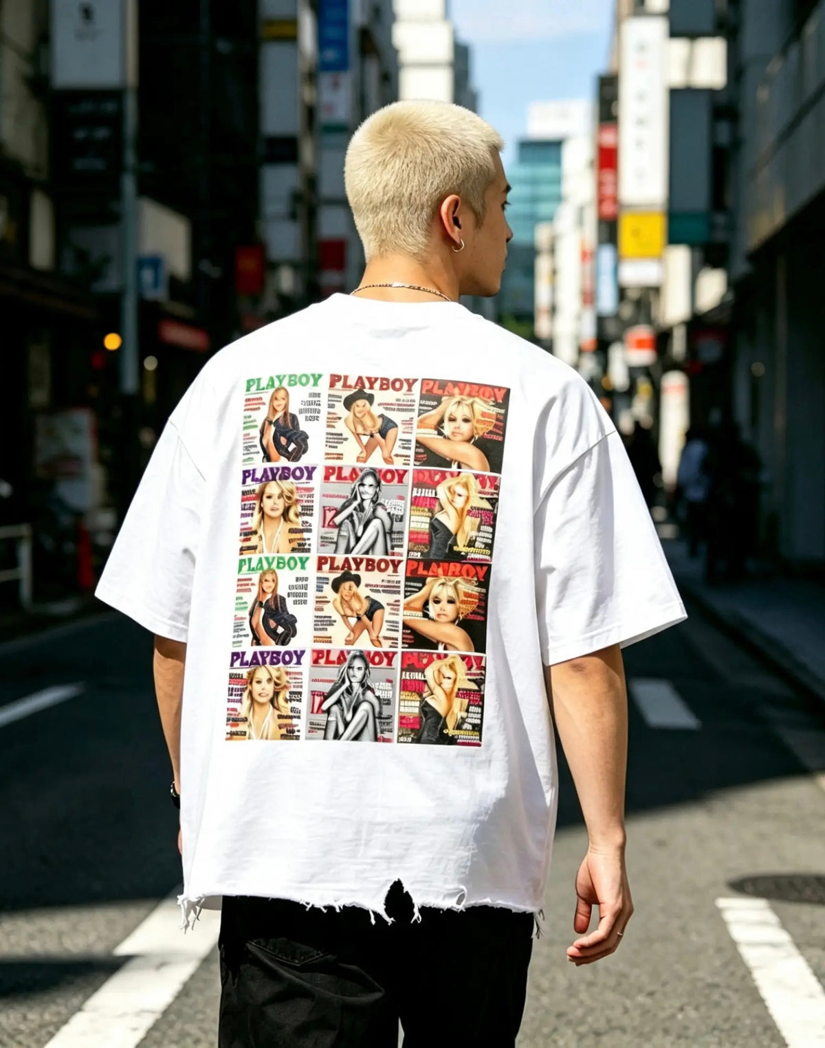 Vintage Wash Boxy Distressed Hem T-Shirt + Pamela/Playboy +