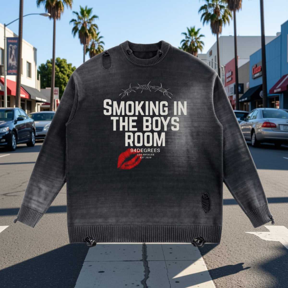 Sun Fade Distressed Ripped Crewneck sweater - Smoking in the Boys Room