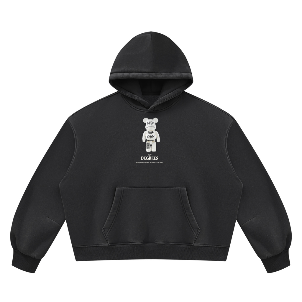Unisex Vintage Wash Boxy Fleece Hoodie -Bearbrick love chaos