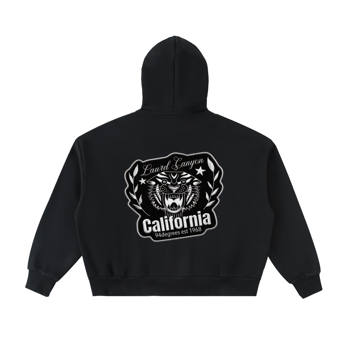 Fleeced Full-Zip Boxy Hoodie - Tiger Head Cali