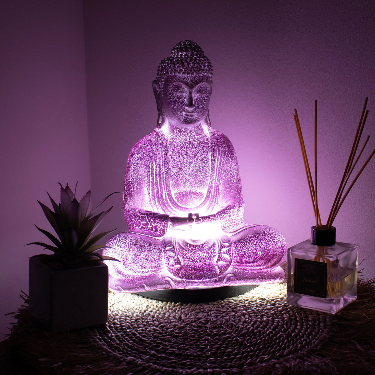 Meditation Buddha Lamp Lavender Crackle - Oval Stand - 94 DEGREES
