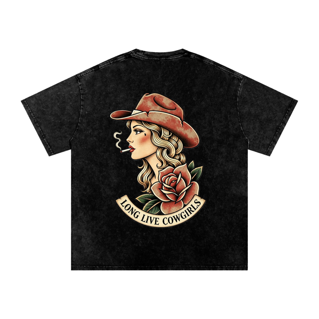 Snow Washed Oversized Cotton T-Shirt - Long Live Cowgirls