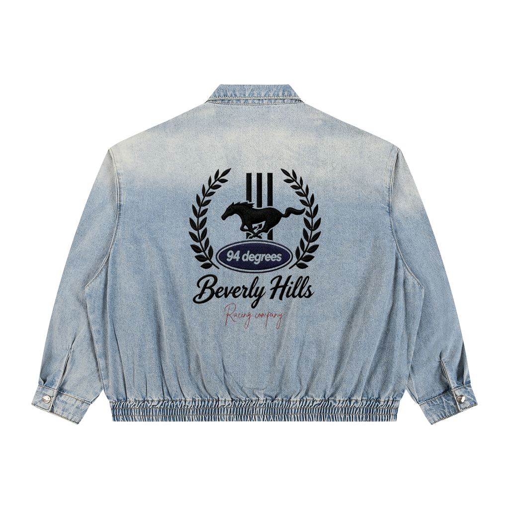Unisex Vintage Wash Full-Zip Denim Jacket - 'Beverly Hills Denim'